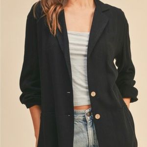 EFFORTLESS LINEN BLAZER POCKETS BUTTON DETAIL/ Black